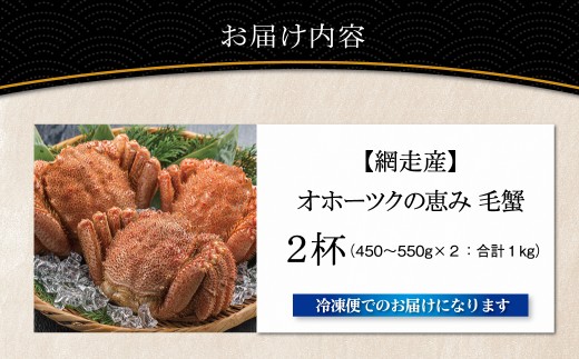 【網走産】オホーツクの恵み 毛蟹 約1kg（450?550g × 2杯）｜ボイル済み 冷凍 毛ガニ 北海道【ふるさと納税 人気 おすすめ ランキング 毛蟹 毛ガニ 毛がに かに カニ 蟹 ボイル ボイ