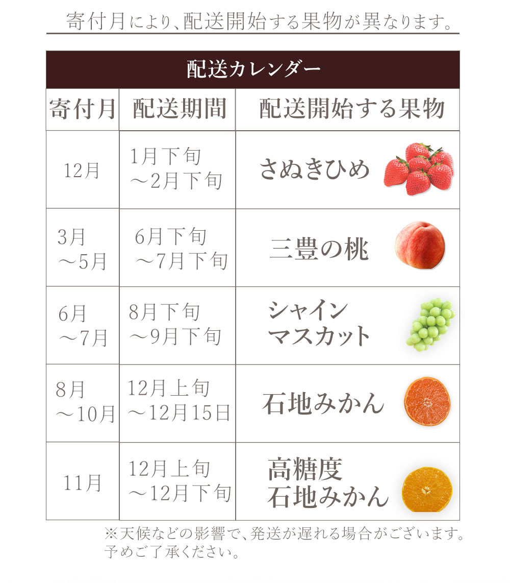 M160-0038_【配送不可地域：北海道・沖縄県・離島】フルーツ定期便 5回 三豊市 三豊の桃 2kg　特大シャインマスカット 800g 石地みかん　2.5kg 高糖度石地みかん　5kg さぬきひめ