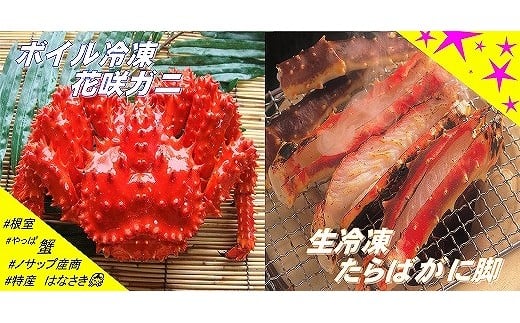 C-59002【年内配送可】 【北海道根室産】生冷凍たらばがに脚カット済600g・ボイル冷凍花咲ガニ1尾セット
