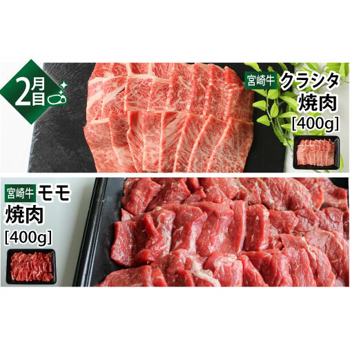 3回 定期便 宮崎牛 焼き肉 食べ比べ 3ヶ月コース 合計2.2kg [SHINGAKI 宮崎県 美郷町 31ag0089] ウデ 腕 バラ カルビ クラシタ モモ 三角バラ ヒレ フィレ ヘレ サイ