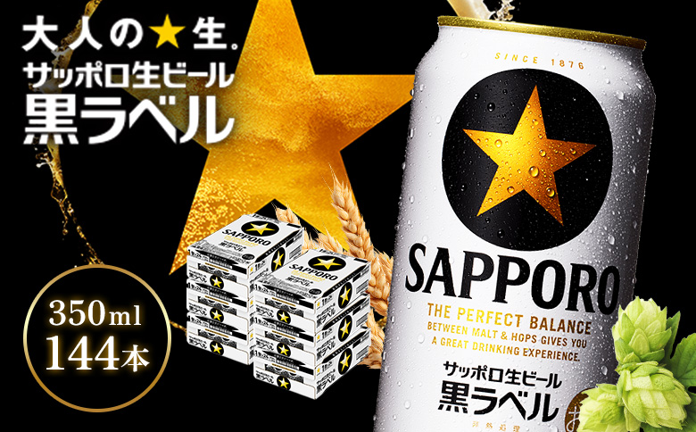 サッポロ黒ラベル350ml×144本（6箱） | サッポロ黒ラベル 黒ラベル サッポロ サッポロビール ビール 生ビール お酒 アルコール 北海道醸造 麦芽 うまみ 後味 爽やか 泡 鮮度 お取り寄せ 北海道 恵庭市 恵庭【930040016】