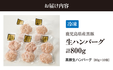 鹿児島県産黒豚生ハンバーグ（80g×10個） 800g KN054-013 ハンバーグ 黒豚生ハンバーグ 黒豚ハンバーグ 鹿児島県産黒豚 惣菜 総菜 冷凍 朝食 昼食 夕食 美味しい 個包装 鎌田黒豚