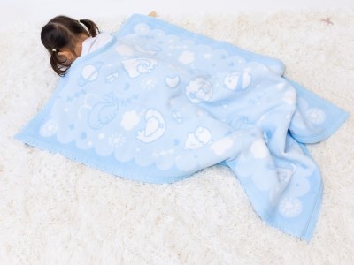 クリ衿 ベビー綿毛布(毛羽部分) 宇宙柄 ブルー 85×115cm 毛布の町泉大津市産 N-MJK500 [3348] | ベビーブランケット ベビーブランケット