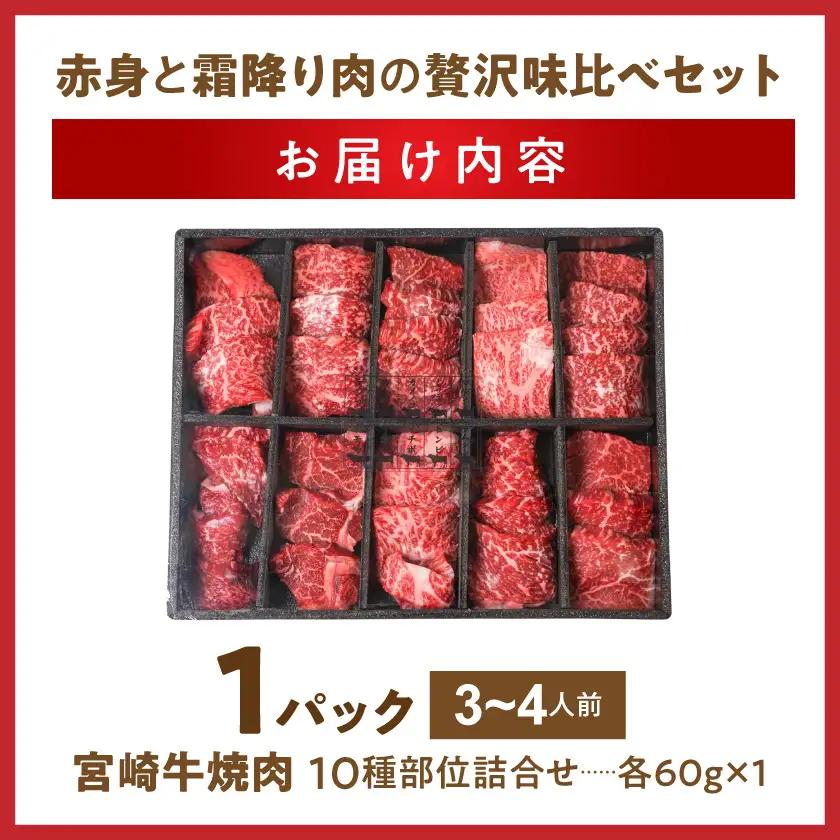 宮崎牛食べ比べ10種盛り焼肉セット〔17-31-003-600g〕_(都城市) 宮崎県産 宮崎牛 A4ランク 焼肉 セット 内モモ カタ トンビ ランプ ラムシン マルシン カメノコ イチボ マルカワ