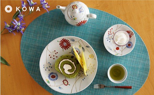 【波佐見焼】Bird Garden -小鳥ガーデン- アフタヌーンティセット ティーポット ・煎茶碗・3寸皿・7寸皿 湯呑 【光和陶器】 [SC03]