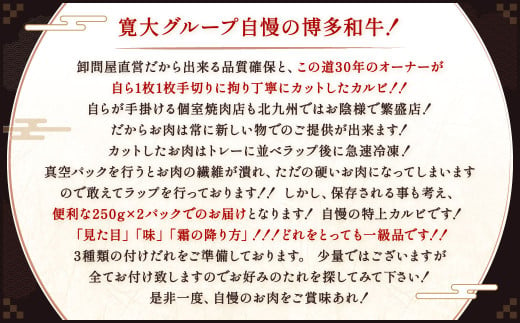 博多和牛 特上カルビ 約500g（約250g×2パック）