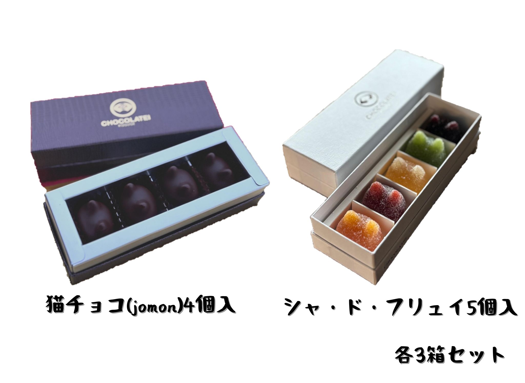 【ふるさと納税】しょこら亭 猫チョコ（4個入）＆ シャ・ド・フリュイ（5個入） 各3セット お菓子 菓子 スイーツ チョコレート 洋菓子 フランス伝統菓子 贈答