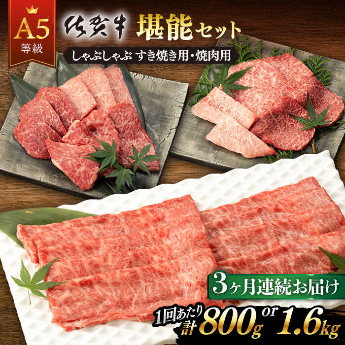 【ふるさと納税】【3回定期便】佐賀牛 A5 堪能セット しゃぶしゃぶ すき焼き用 ・ 焼肉用 (計800g or 計1.6kg) 佐賀県嬉野市/桑原畜産 [NAB095]
