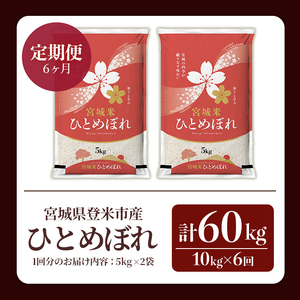 ≪令和7年産≫【6回定期便】ひとめぼれ 計60kg (10kg×6回配送) 登米市産 お米 おこめ 米 コメ 白米 ご飯 ごはん おにぎり お弁当 6か月 頒布会【登米ライスサービス株式会社】tm45