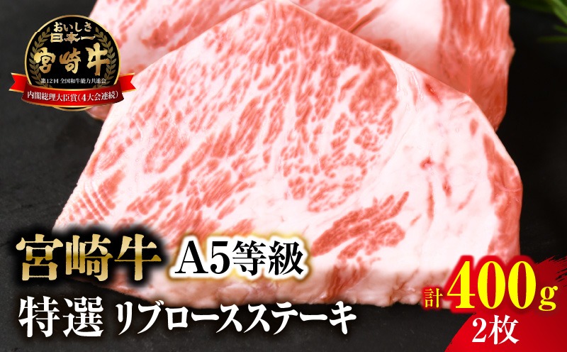 【新鮮チルド】宮崎牛特選リブロースステーキ 合計400g（2枚）_kn123-002