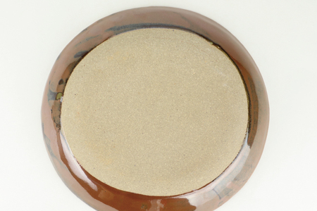 AT009　益子焼　萩原芳典　柿釉線紋楕円皿セット