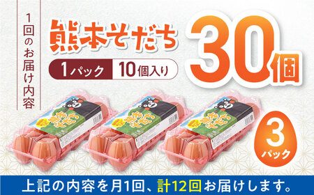 【全12回定期便】熊本そだち おいしいたまご 30個入り ( 10個入り × 3パック ) 山都町卵 熊本県産卵 卵 新鮮卵 高品質卵 卵 小分け卵 卵焼き パック卵 高評価卵 美味しい卵 笑顔の卵 