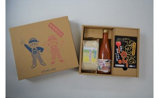【数量限定】JAひがしみのオリジナル特産品セット1 飛騨牛カレー・とまとじゅうす・お米