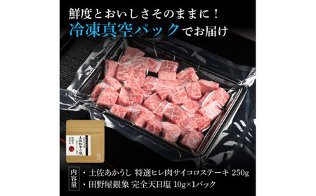 特選 ヒレ肉サイコロステーキ 土佐あかうし 長期熟成肉 250g 田野屋銀象 完全天日塩付き ヒレ肉 ステーキ 肉 お肉 和牛 牛肉 国産 牛 熟成肉 サイコロステーキ【株式会社LATERAL】 [B