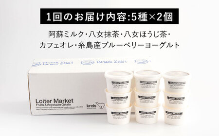 【全6回定期便】糸島 で 行列のできる アイスクリーム 屋 ジェラート カップ 10個 セット！ 大人の味 5種類 × 各2個 ( ミルク , 抹茶 , ほうじ茶 , カフェオレ , ブルーベリーヨー