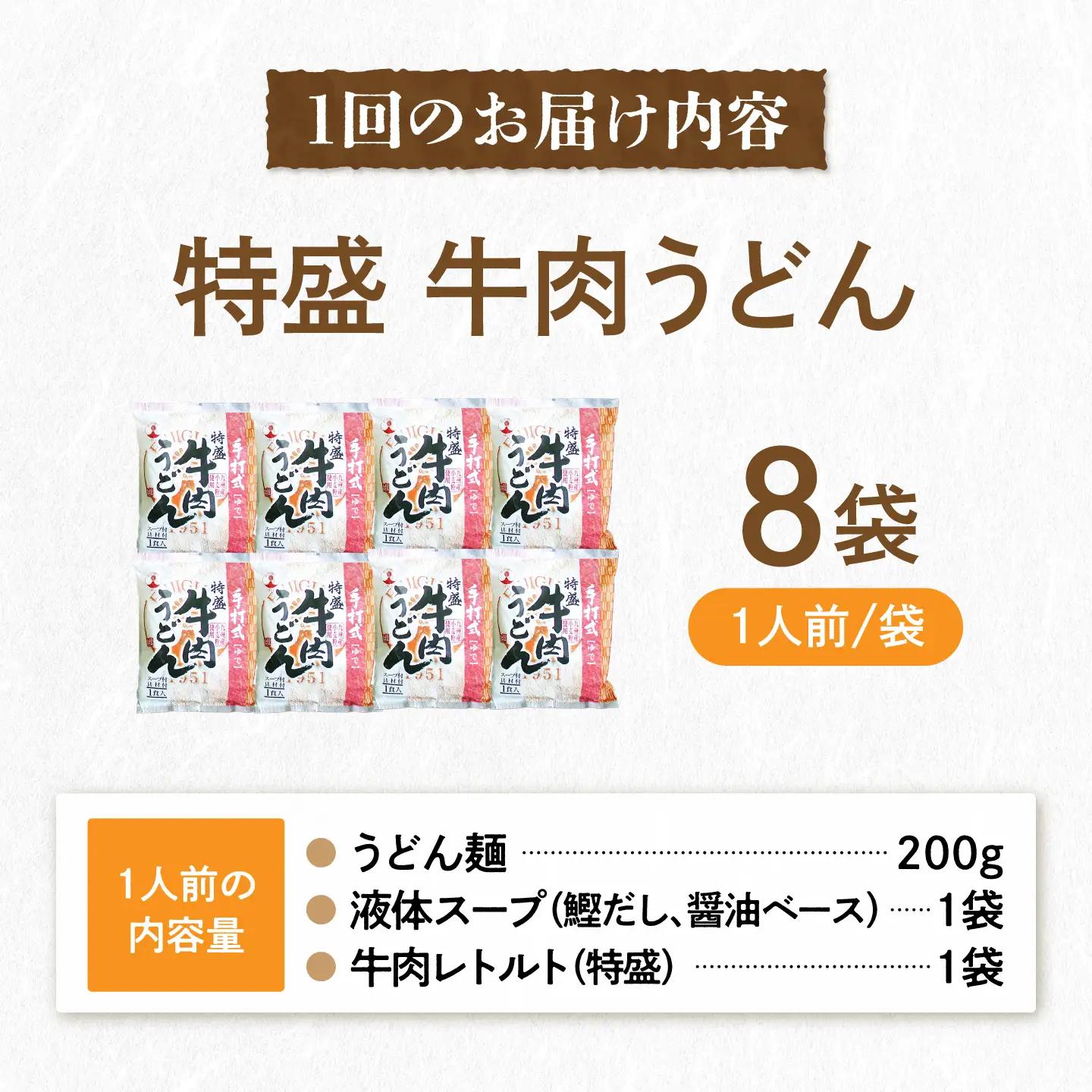 【全2回定期便】特盛牛肉うどん 8食 [VAI074] 肉うどん
