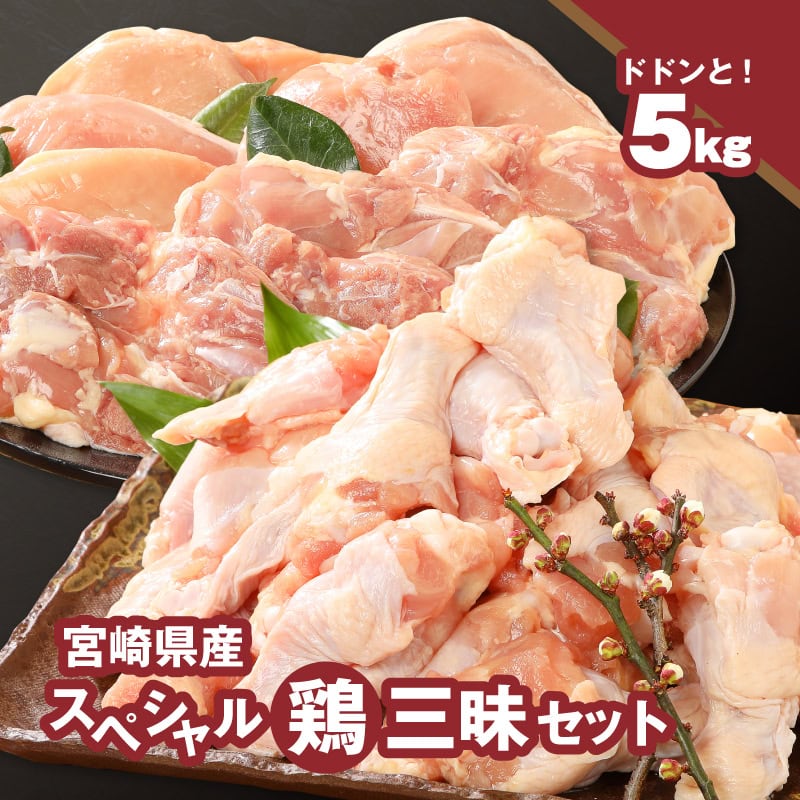 【ふるさと納税】【レビューキャンペーン中】宮崎県産鶏 スペシャル鶏三昧5kgセット - 鶏もも肉 鶏むね肉 手羽元 総重量5キロ 鶏肉セット 唐揚げ/チキン南蛮/サラダチキン/煮物 3種類の部位 真空パック 送料無料【宮崎県木城町】