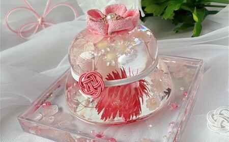 【かがみもちりうむ】固まるハーバリウムで作る鏡餅のお飾り(カラー：ピンク)【071-005-1】