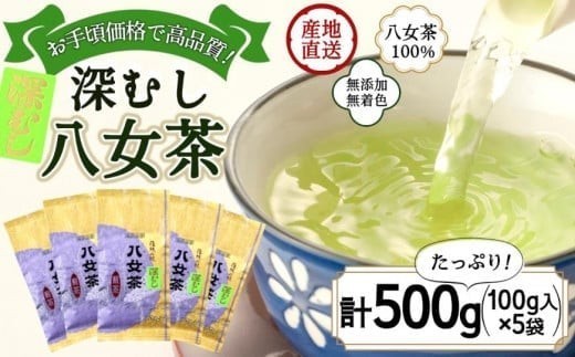 八女茶100％ 深むし茶 たっぷり500g（100g×5袋）＜岩崎園製茶＞ 茶 お茶 日本茶 緑茶 福岡県 八女市