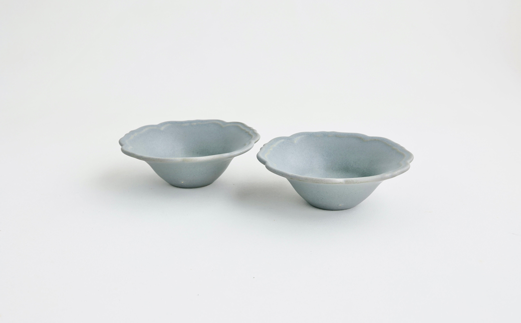 
                  【Awabi ware】輪花小鉢 ペアセット（青マット×２） 《決済から3ヶ月前後で発送》
                