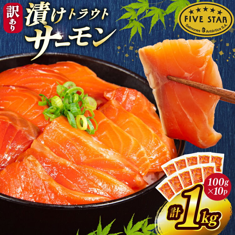 【ふるさと納税】 FIVE STAR ブランド 訳あり サーモン トラウト 漬け 総重量 1kg 100g×10p [カネダイ 宮城県 気仙沼市 20565453] 魚 魚介類 刺身 小分け 冷凍 鮭 さけ 海鮮 切り落とし 生食用 真空パック さけ サケ 食品 生食 サーモン 漬け丼 手巻き寿司 個包装