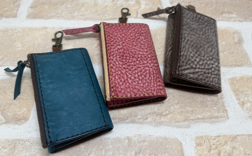 手縫いの本革「オリジナル キーケース ＆ ミニ財布」【カラー：ダークブラウン】上質 職人 手作り レザー 革 牛革 革製品 財布 小銭入れ 鍵 キー シンプル おしゃれ ギフト プレゼント 贈り物 高