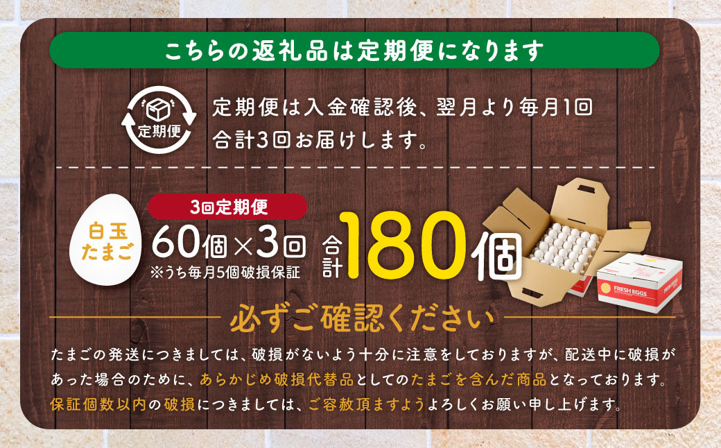 【3ヶ月定期便】電子たまご(白玉) 合計180個(60個×3回)