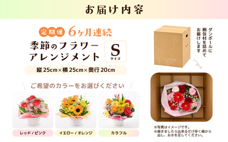 定期便 ≪6ヶ月連続お届け≫ 季節のフラワーアレンジメント S (カラフル) 花束 生花 プレゼント [E-20703_03]