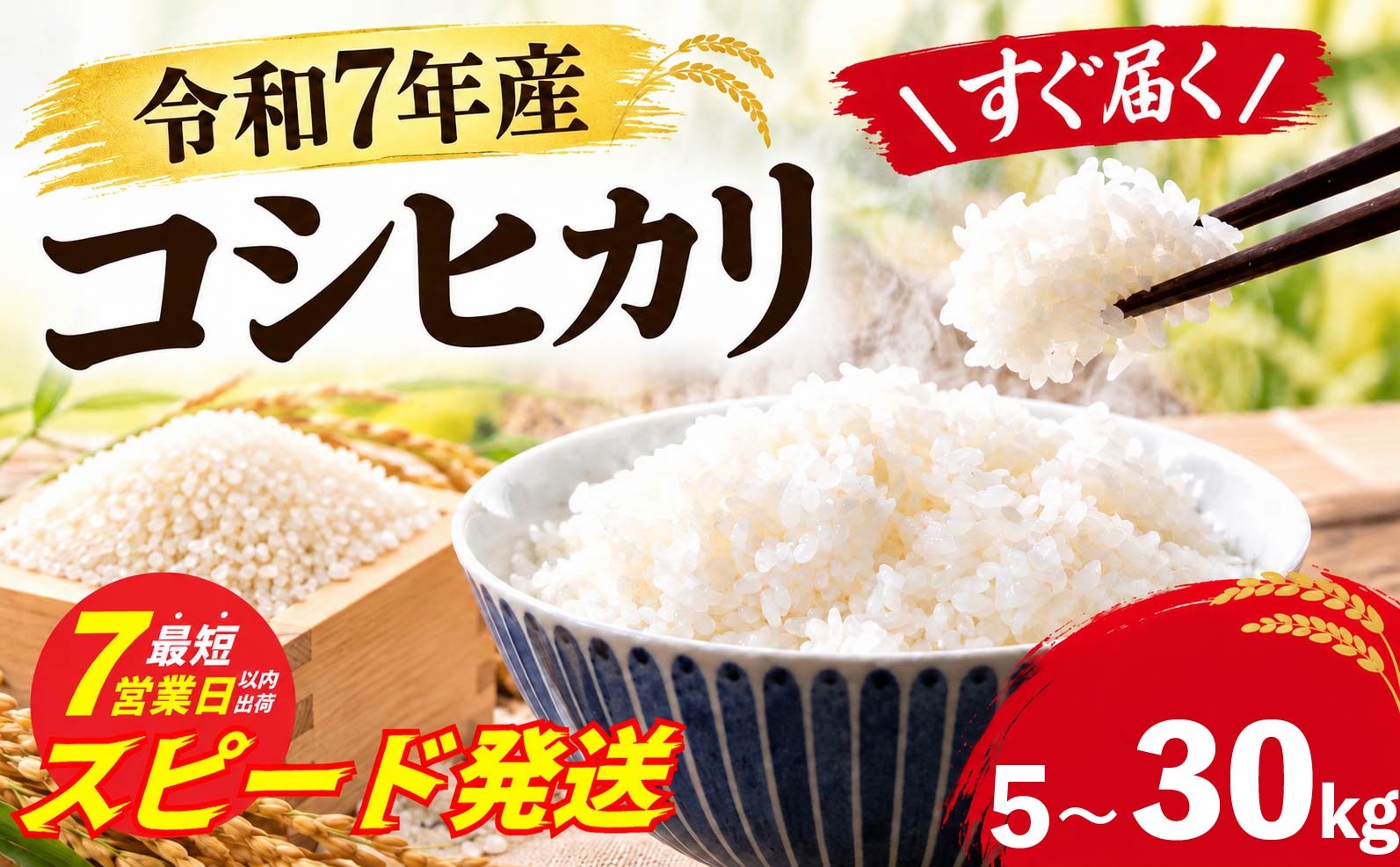 
                  【スピード発送】【令和7年産】 コシヒカリ 選べる 5kg ～ 30kg 令和7年産 お米 【最短3営業日発送】 白米 精米 ブランド米 令和7年産 米 お米 ライス オコメ コメ おにぎり おむすび 国産 弁当 おこめ ※ 送料無料 茨城県産 R7 5kg 米5kg 米30kg 5キロ 30キロ 2025年産 こしひかり 白飯 精米 茨城県 筑西市 関東 ファームオアシス prn
                