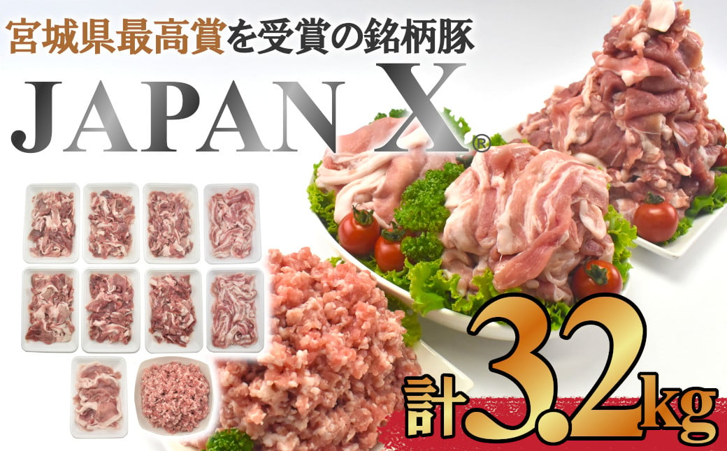 
＜蔵王町産＞JAPAN X　豚肉バラエティセット　3.2kg　【04301-0366】
