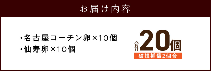 名古屋コーチン卵・仙寿卵お試しセット(各10個入り)　鶏卵 地鶏 食べ比べ たまご タマゴ 玉子 生卵