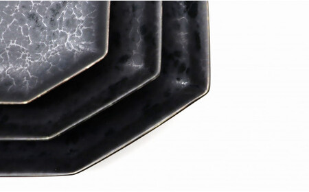 A25-335 有田焼 食材の彩りを引き立てる上品な黒 / 長八角皿SMLセット 深海三龍堂 食器 おしゃれ 黒い器 黒い皿 ワンプレート 角皿 金善