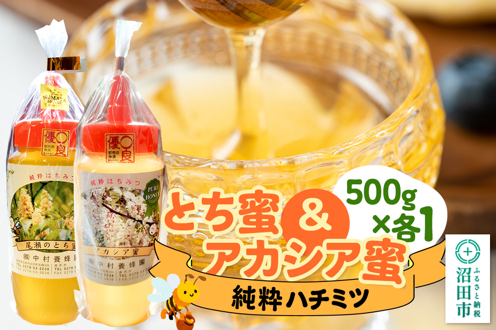 尾瀬のとち蜜＆沼田市産アカシア蜜 詰め合わせ500g×各1本 計1kg 中村養蜂園