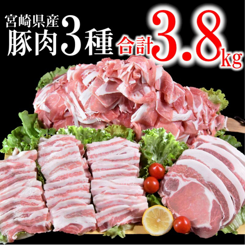 【ふるさと納税】宮崎県産 豚肉【 3,800g】3種セット（ロースとんかつ・豚バラ焼肉・切り落とし）＜1.6-31＞ ふるさと納税 焼肉 豚肉 国産 訳あり 食べ比べ 小分け