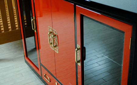  45朱塗リビングボード 朱と黒 UV漆 〈創業明治2年、田中家具謹製〉二本松伝統家具 【田中家具】