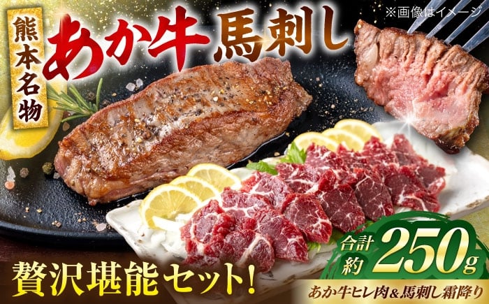 
            熊本の贅沢 あか牛 ヒレ肉 約150g 霜降り 馬刺し 約100g 各1P（計約250g）【合同会社 たべたせいか】 [AYCB070]
          