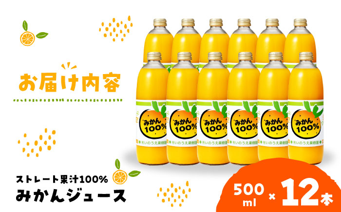 みかんが1番美味しい時期にジュースにしました！うんしゅうみかんジュース（ストレート）500ml×12本　愛媛県大洲市/有限会社いのうえ果樹園 [AGBV008]オレンジ フルーツ ミカン 果物 スムー