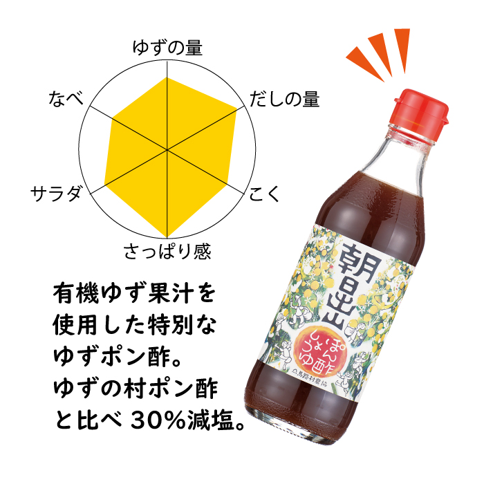 ぽん酢 [朝日出山/360ml×3本] ポン酢 柚子 ゆずポン酢 ゆず ゆずぽん酢 減塩 調味料 有機 オーガニック 無添加 産地直送 プレゼント ギフト 贈り物 贈答用 お中元 お歳暮 父の日 母の日 敬老の日 熨斗 高知県 馬路村 【499】