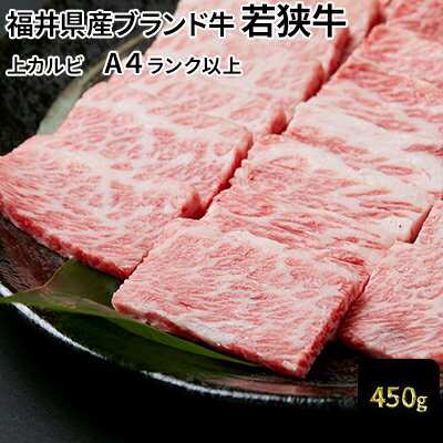 【ふるさと納税】牛肉 若狭牛 450g 上カルビ 焼肉用 A4ランク以上 お肉 霜降り 柔らかい 福井県 若狭町 高級