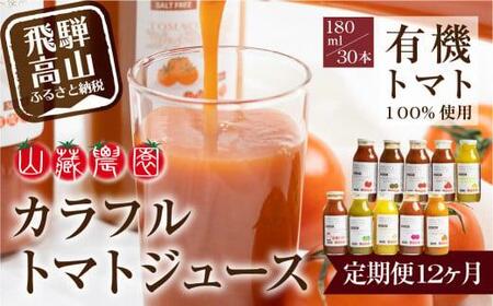 【定期便】先行予約 飛騨高山で採れた有機栽培トマトを使って作ったトマトジュース（定期便）30本×12回 毎月お届け 12ヶ月 無添加 砂糖・塩・保存料不使用 種類おまかせ トマトジュース JC104