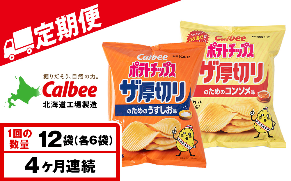 【定期便4カ月】ザ厚切りのための ２種セット うすしお・コンソメ 各6袋 カルビー ポテトチップス 《千歳工場製造》