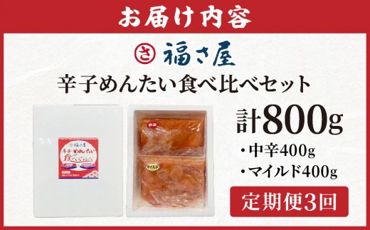 【定期便3回】辛子めんたい 食べくらべ セット 計800g (中辛400g・マイルド400g)｜辛子明太子 福岡県 篠栗町 めんたいこ メンタイコ【FS006】