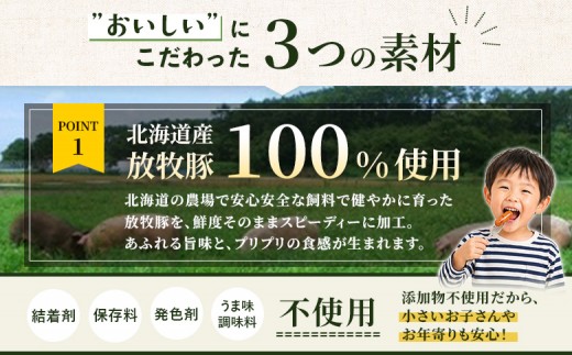 【定期便：3回】北海道産放牧豚 無添加ポークウインナー・粗挽きウインナー ×各10パック