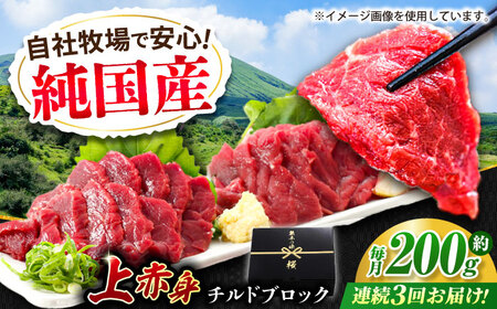 【全3回定期便】『純国産』熊本の味 上赤身 馬刺し 約200g ブロック チルド 冷蔵 馬刺し[AYCN039]