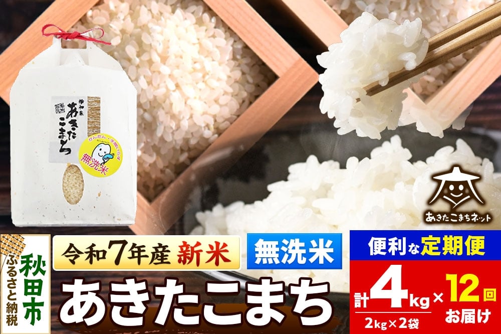 
            《令和7年産 新米受付》《定期便12ヶ月》あきたこまち 清流米 4kg(2kg×2袋)【無洗米】 秋田市雄和産
          