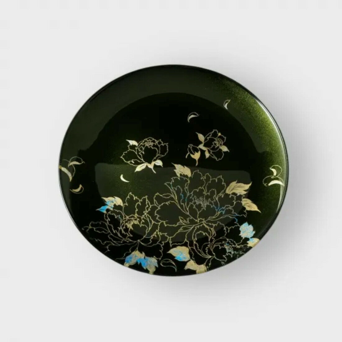 【ふるさと納税】丸小皿 牡丹 梨地グリーン ［NF148］ | 食器 パーティ 漆器 工芸品 クラフト 民芸 人気 おすすめ 送料無料 ギフト プレゼント 贈り物