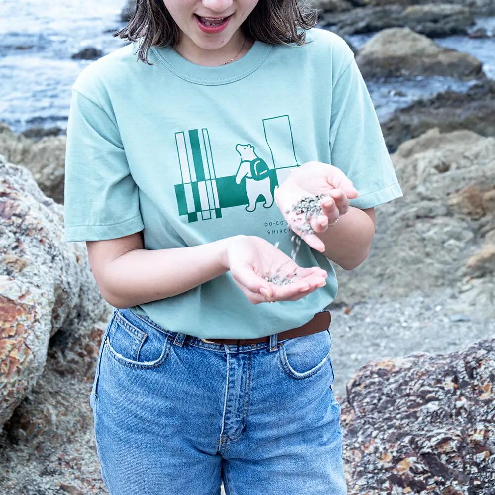 「知床トコさん」×久米繊維　コットンTシャツ　四角柄 グリーン　Mサイズ　半袖