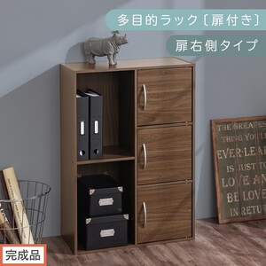 【完成品でお届け】多目的ラック〔扉付き・扉右側タイプ〕（ウォールナット）2列 カラーボックス 2段 3段 扉付き A4 木製 雑誌 収納 収納棚 ラック 扉付きカラーボックス おしゃれ AKANBR920134-R-WAL