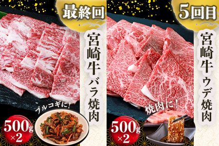 【定期便 6回】受賞歴多数!! ≪宮崎牛≫月に一度のお楽しみ定期便【総重量4.75Kg】【ステーキ・焼肉・すき焼き・しゃぶしゃぶ】