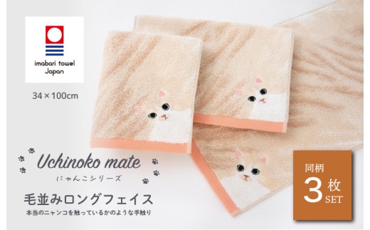（今治タオルブランド認定品）Uchinoko mate にゃんこシリーズ 毛並みロングフェイスタオル３枚セット（ハチワレ／クリーム） [I004680FT3K] 今治タオル タオル フェイスタオル 大きめ 今治フェイスタオル 猫 ネコ ねこ 吸水 ギフト ギフトセット お祝い 贈り物 日本製 プレーリードッグ